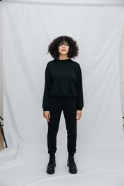 Mia Sweater - Black Cotton Fleece