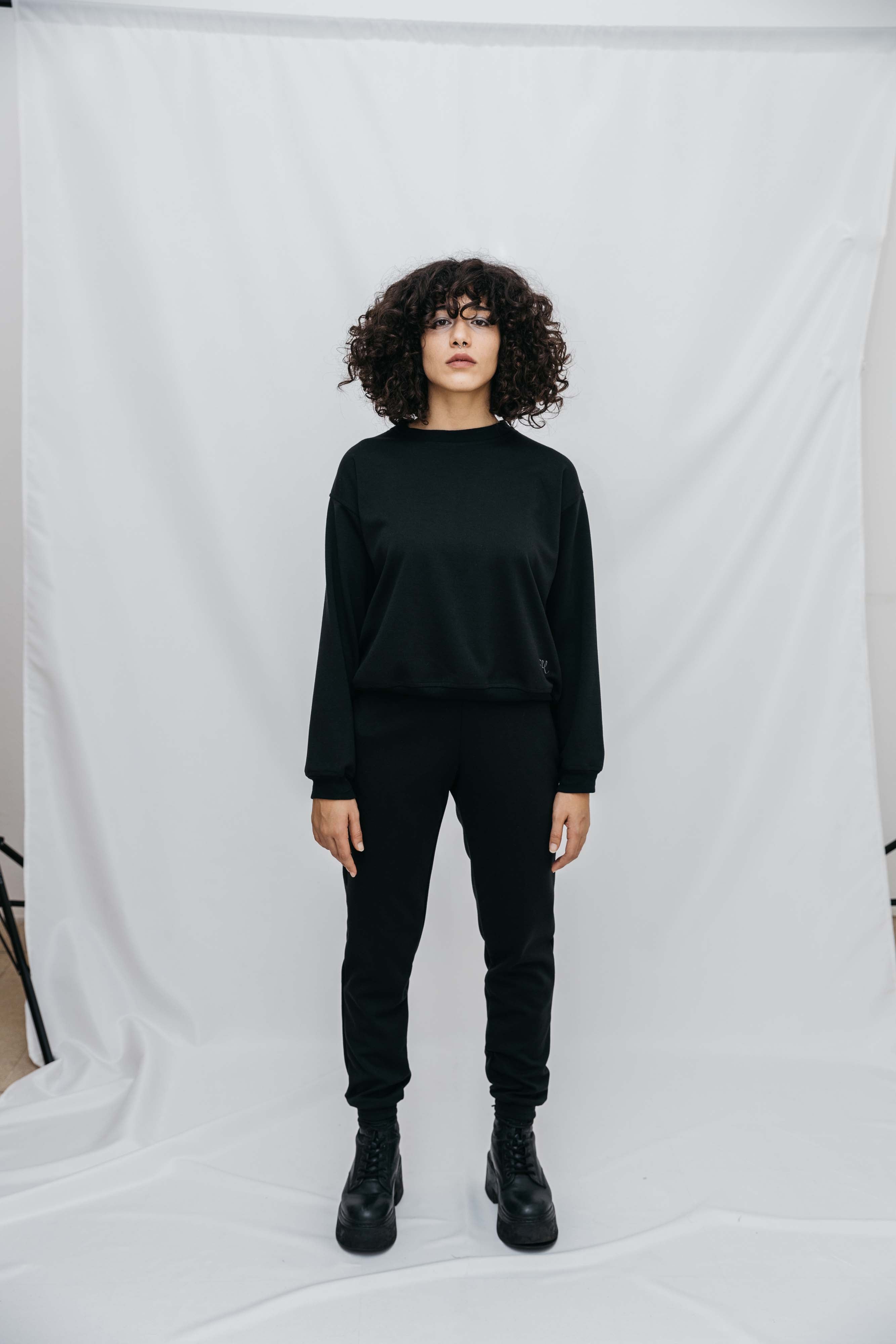 Mia Sweater - Black Cotton Fleece