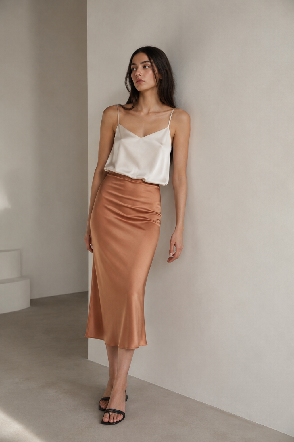 Monica Skirt -Silk Midi Copper