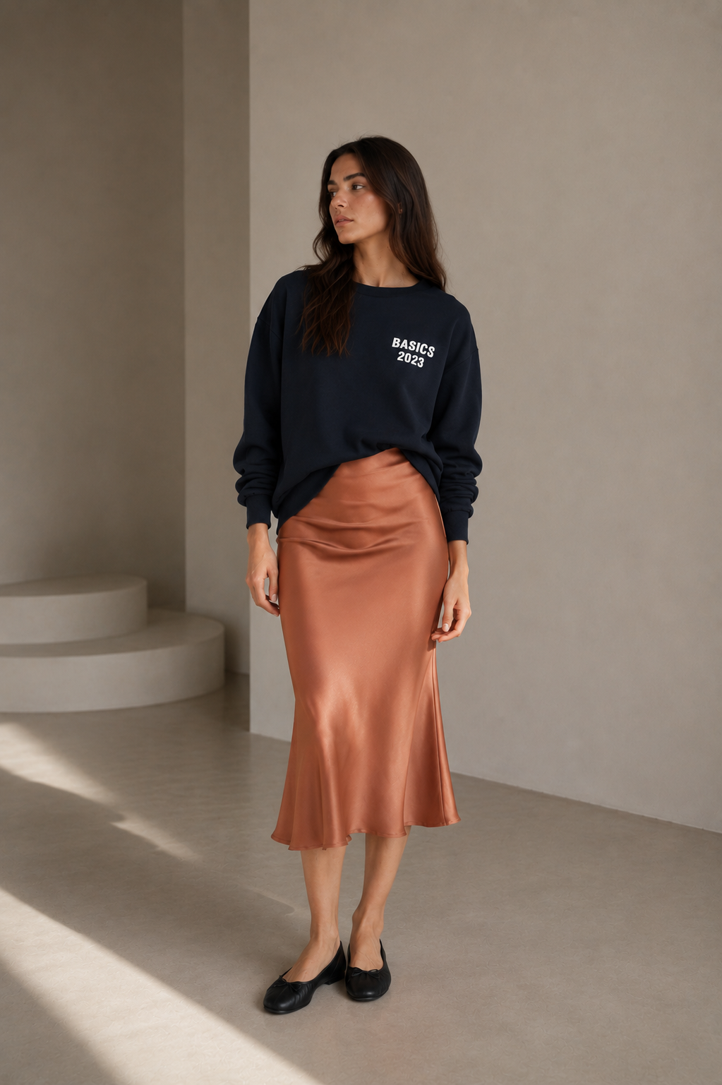 Monica Skirt -Silk Midi Copper