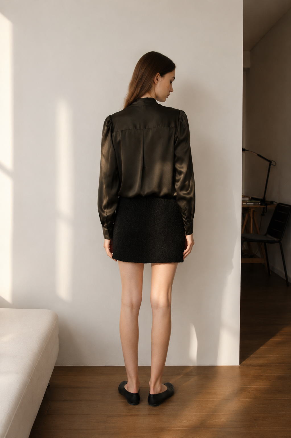 Silk Nada Shirt with Puffed Sleeves - Olive Green