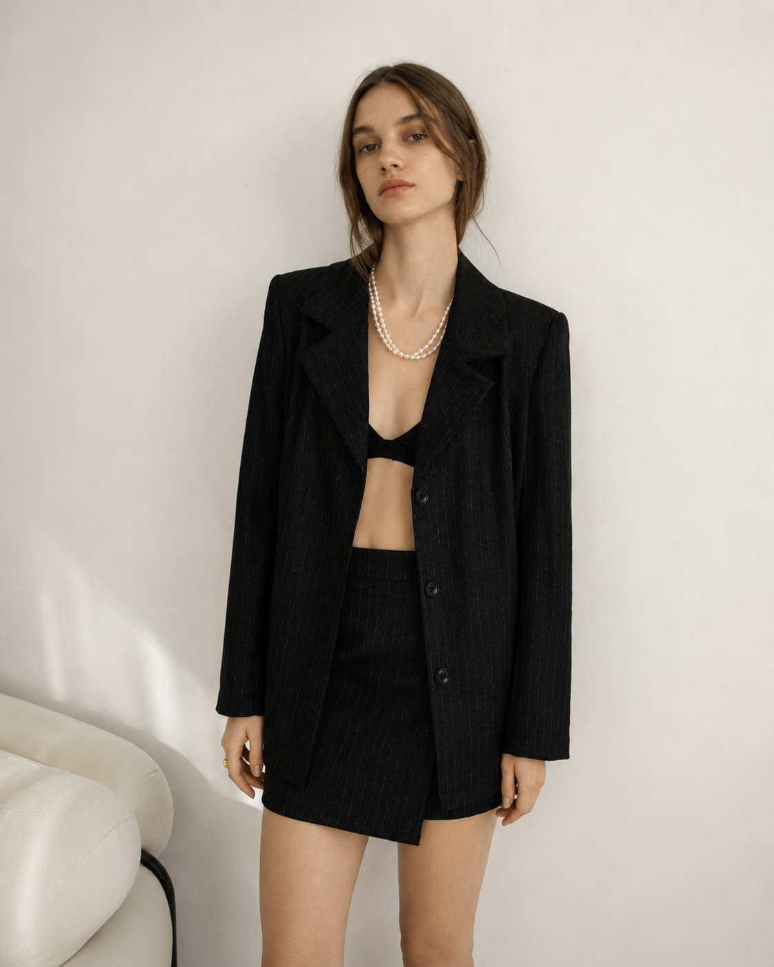 Jackie Wool Blazer — Grey Stripe