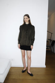 Silk Nada Shirt with Puffed Sleeves - Olive Green