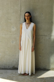 Amani Maxi Dress with Pearly Button V-Neck