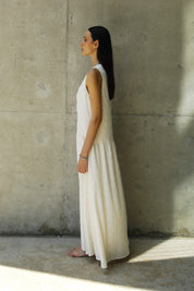 Amani Maxi Dress with Pearly Button V-Neck