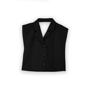 Black vest with buttons on a white background