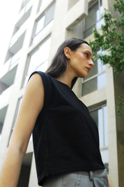 woman in black dahlia ishirt editoriaL 2