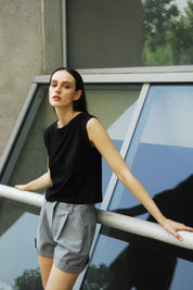 woman wearing black dahlia ishirt editorial