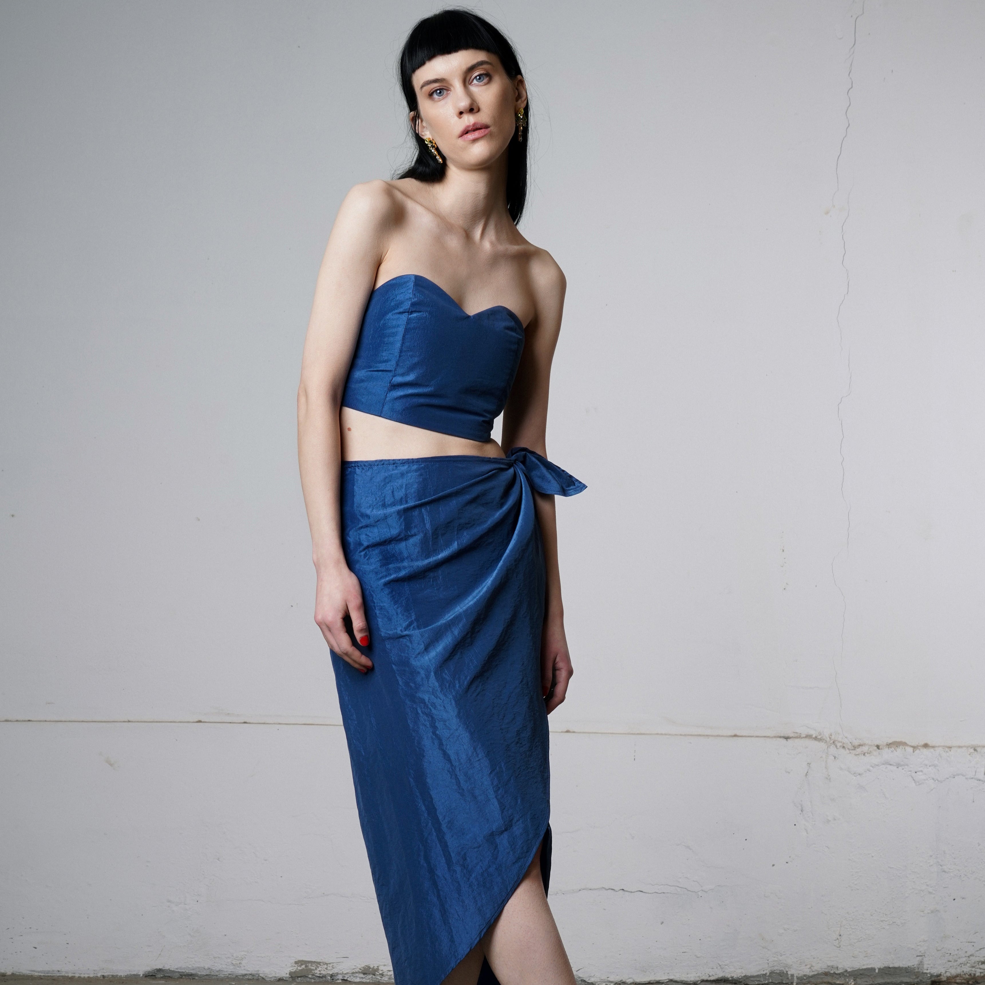 Denise Taffeta Crop Top - Night Blue